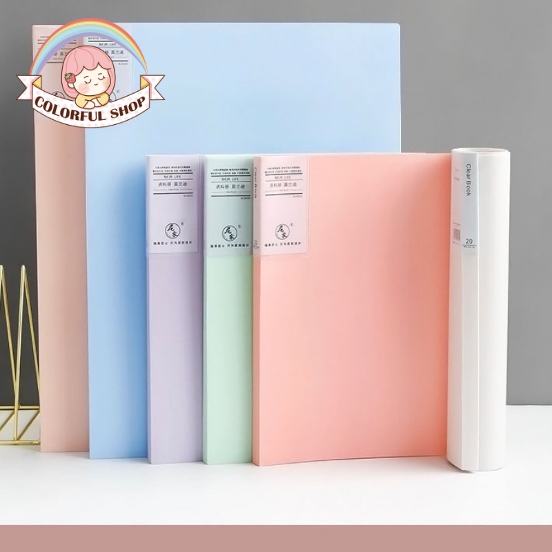 Bìa nhựa , File lá Clear Book A4 8 màu Molandi đủ loại 20/30 lá