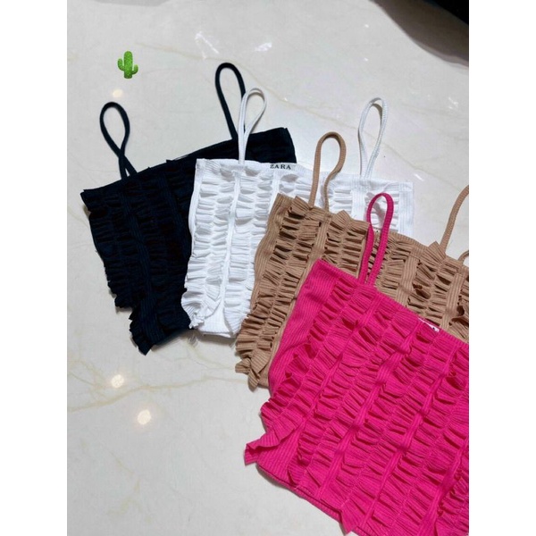 Áo kiểu croptop hai dây nhún bèo