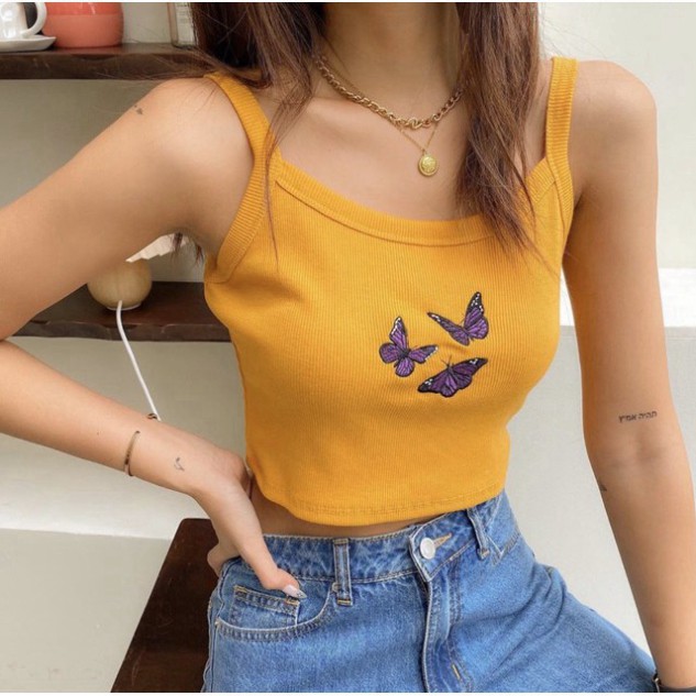 Áo croptop 3 lỗ thêu 3 chú bướm | BigBuy360 - bigbuy360.vn