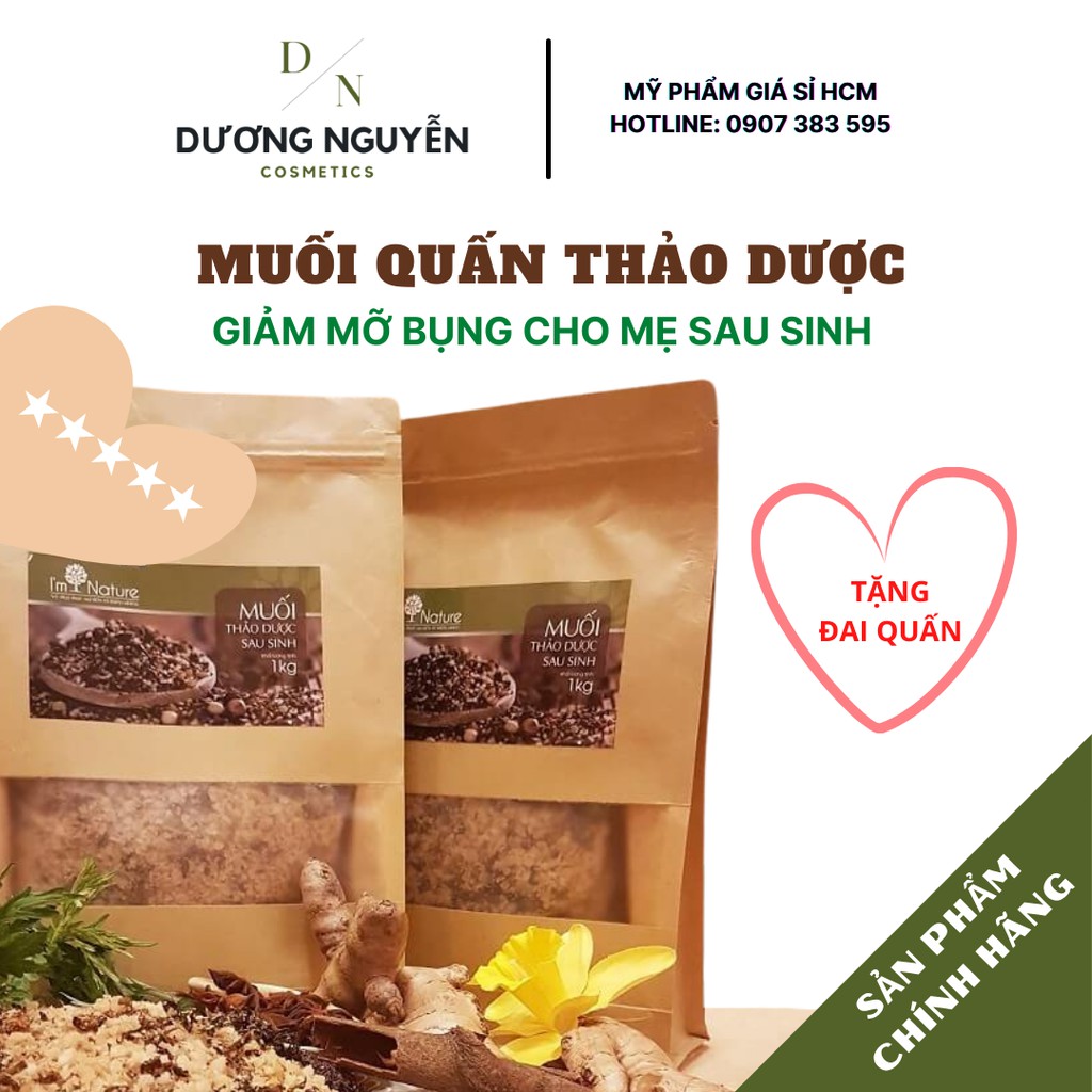 Muối Thảo Dược Giảm Mỡ Bụng Cho Mẹ Sau Sinh I'm Nature 1KG + Tặng Đai Chườm Muối