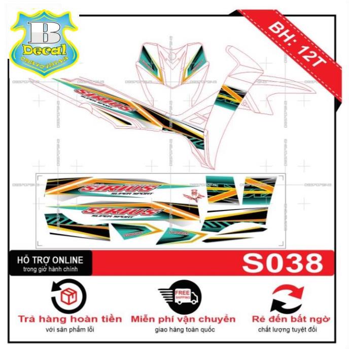 ( Quí khách vui lòng mang ra tiệm cho thợ dán ) Tem sirius dán xe trắng S038 [Bi Decal]