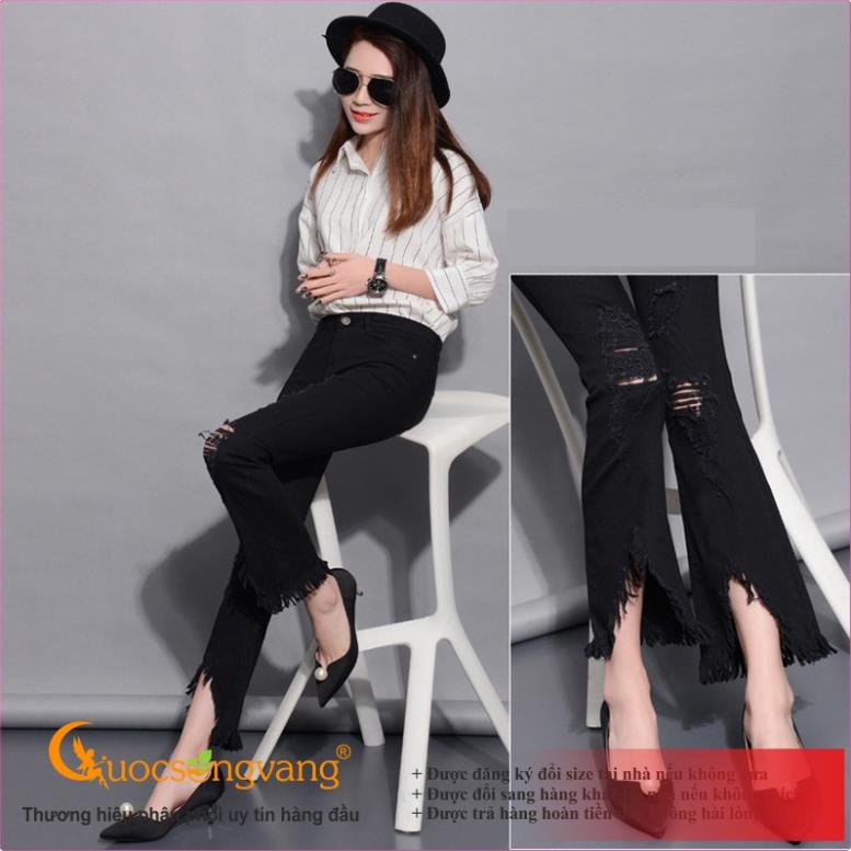 Quần jean rách quần jean nữ kaki ống loe mài rách co giãn GLQ021 Cuocsongvang ✔️