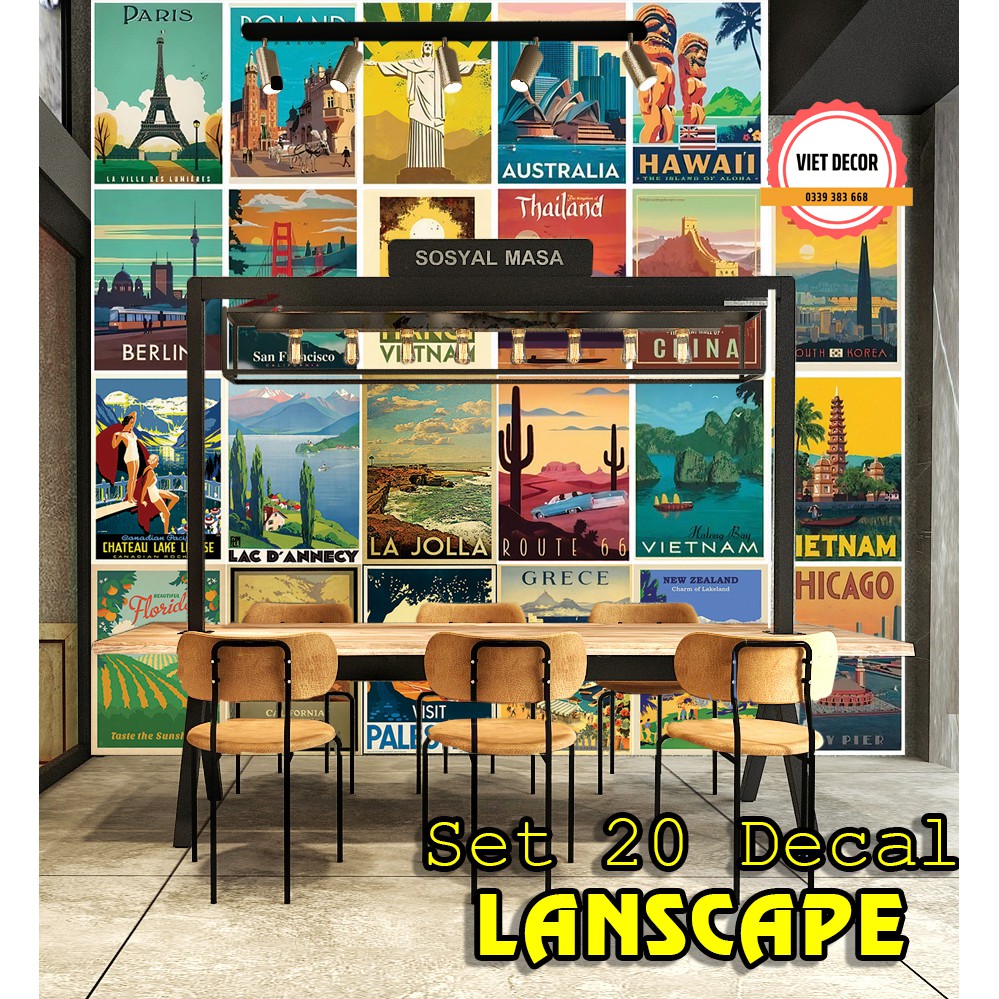 Decal Decor Vintage - Set 20 Tấm Decal Lanscape -  Poster Trang trí Tường, Nội thất - Viet Decor