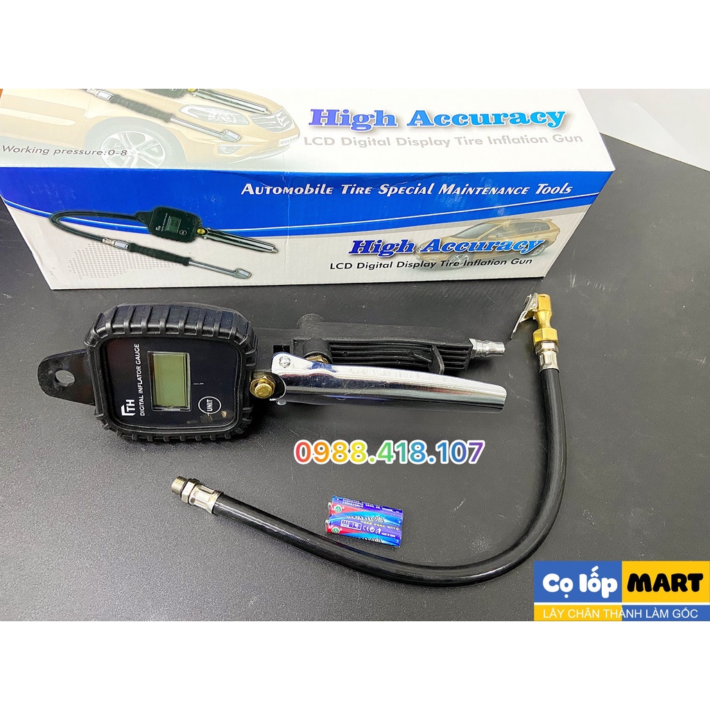 Đầu bơm lốp xe hơi ô tô + xe máy đồng hồ điện tử màn hình LCD cao cấp - Độ chính xác cao