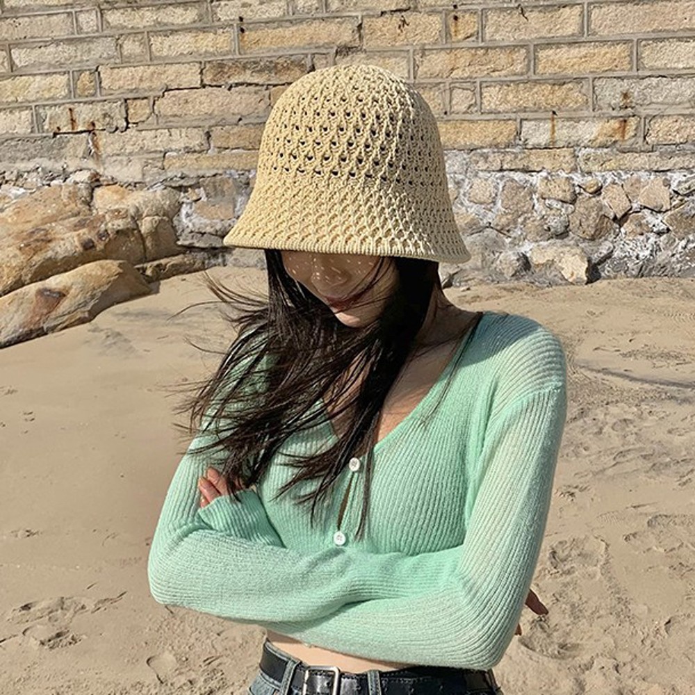 Mũ cói đan lỗ lưới chống nắng/tia Uv thiết kế nhiều màu thời trang đi biển cho nữ