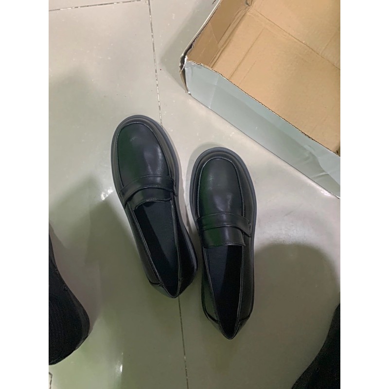 Giày nữ oxford anh quốc đế cao to bự dày răng cưa da trơn mũi vuông tăng chiều cao thời trang Hàn quốc