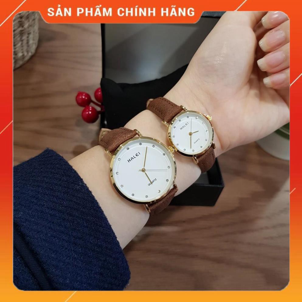 Hot!!! Đồng hồ cặp đôi nam nữ Halei dây da đen mặt ngọc chính hãng Shop giá re