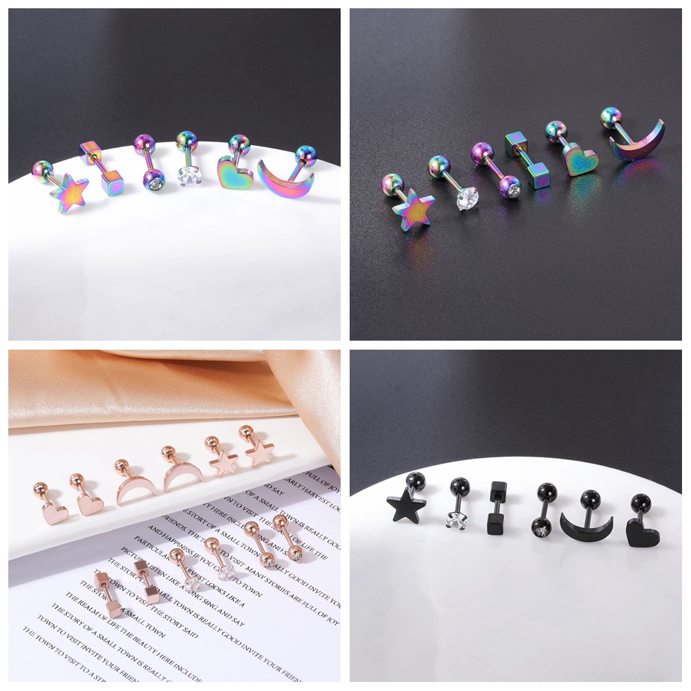Set 8/22 Bông Tai Hình Trái Tim Đính Đá Nhiều Màu Sắc
