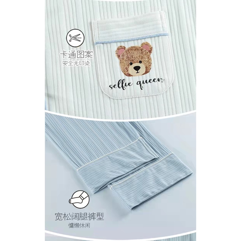 Bộ đồ ngủ tay dài thêu họa tiết hoạt hình phong cách Nhật Bản thời trang thu đông cho nữ | BigBuy360 - bigbuy360.vn