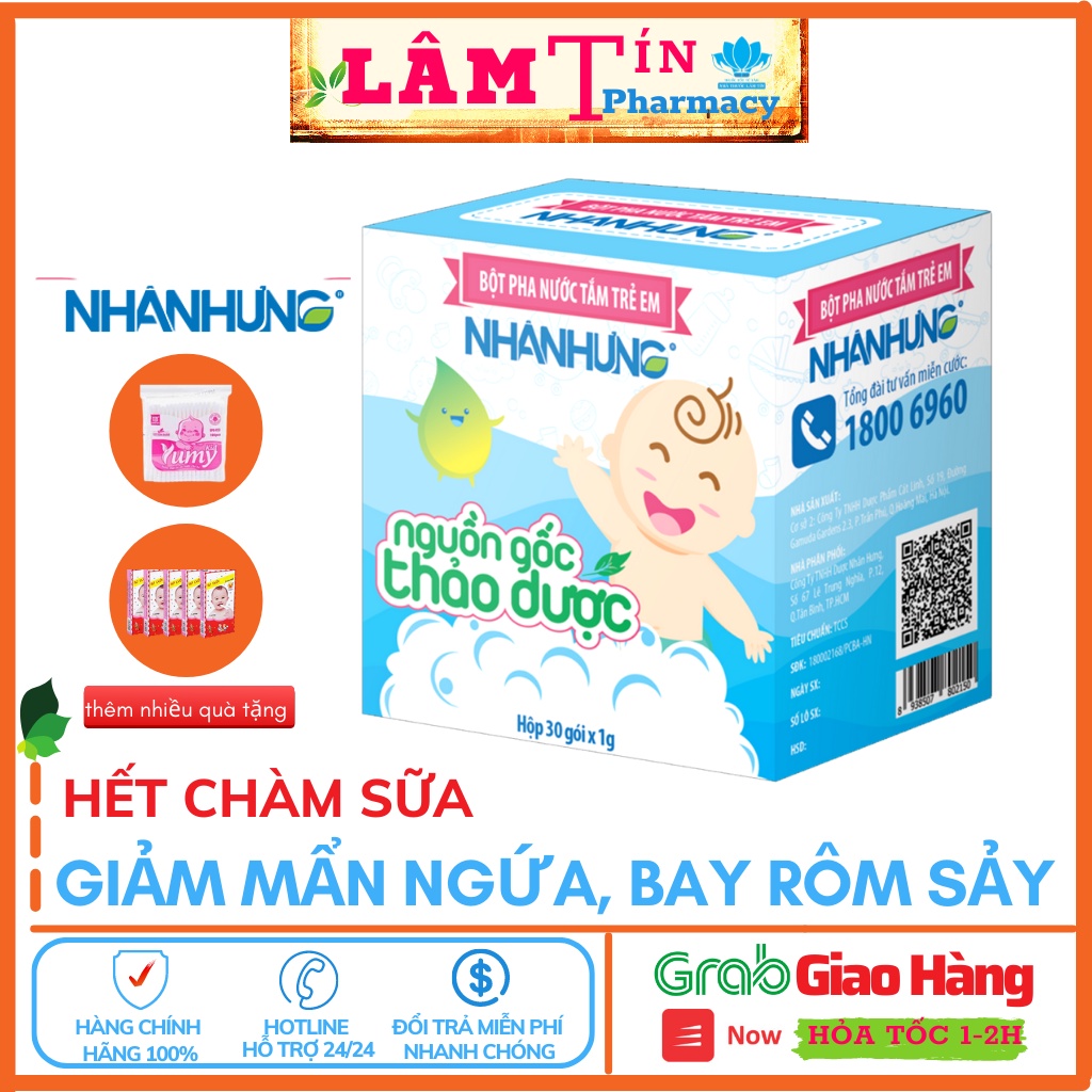 Bột Tắm Nhân Hưng Chính Hãng - Trẻ hết Hăm da, Chàm sữa, Rôm sảy, Mụn nhọt ,Mẩn ngứa ( Hộp 30gói )