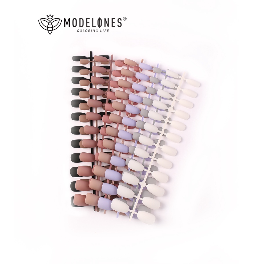 Bộ 24 móng tay giả Modelones màu lì thiết kế dáng vuông phong cách Pháp thời trang