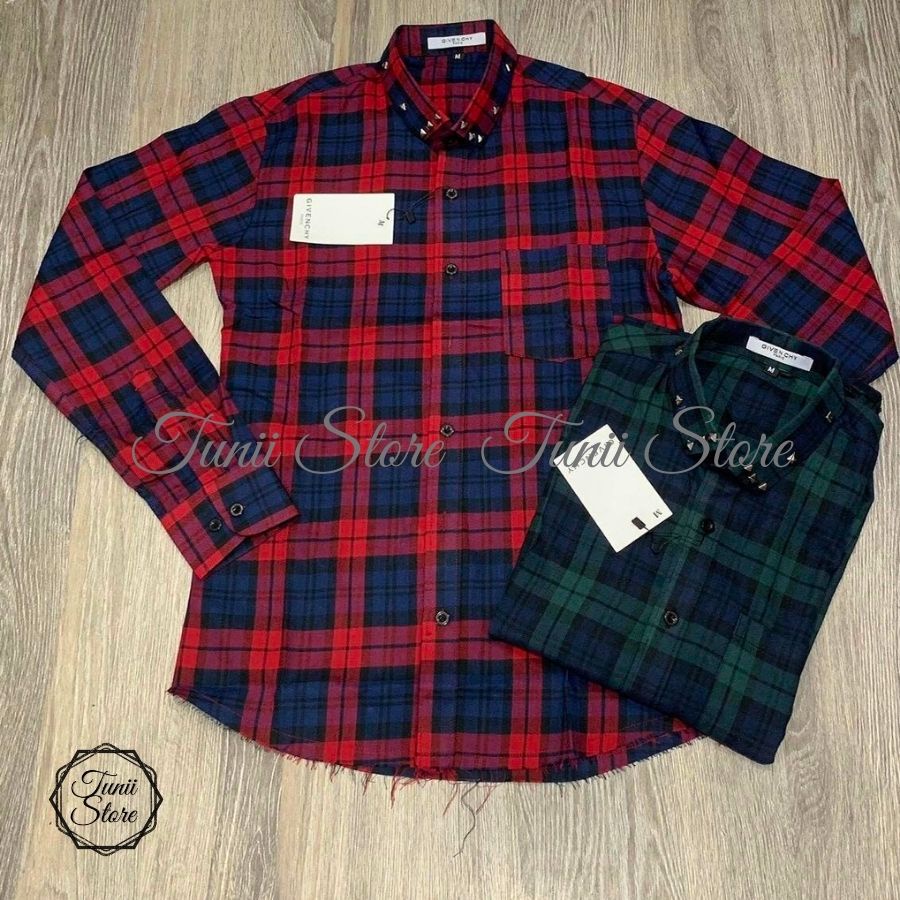TNI12830 Áo Sơ Mi Kẻ Đẹp Phối Cổ Đinh Bao Ngầu Bao Trất - Áo Sơ Mi Nam Đẹp - Tunii Store