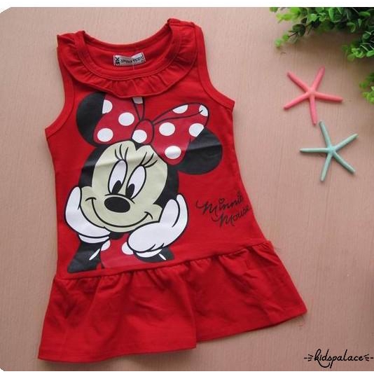 Đầm hình chuột Minnie màu vàng in họa tiết hoạt hình cho bé gái