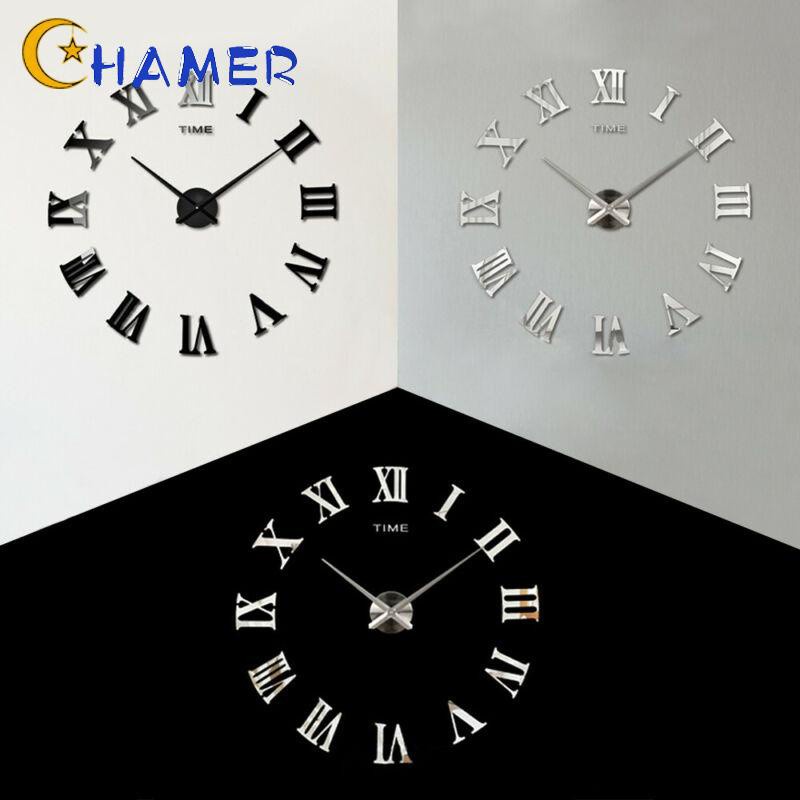 3D DIY Wall Clock Kitchen Ornament High-density Mirror Luxury Large Practical