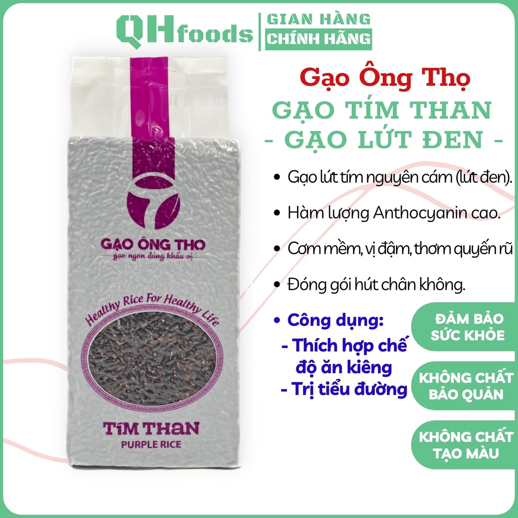Gạo Lứt Tím - Tím Than/Lứt Đen - Hàm lượng Anthocyanin cao, Ăn kiêng, giảm cân thương hiệu Gạo Ông Thọ - Túi 1kg