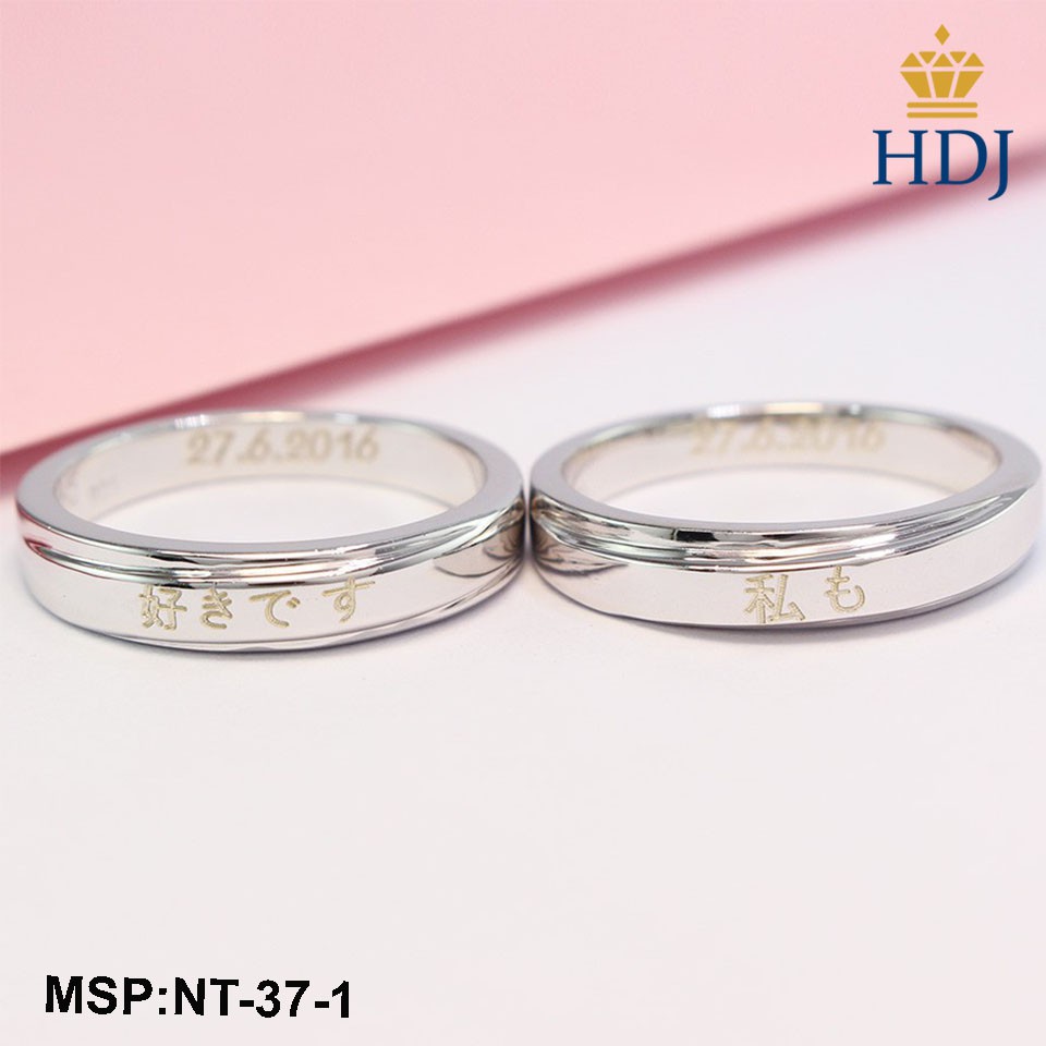 Nhẫn đôi bạc, nhẫn cặp bạc đẹp khắc tên theo yêu cầu trang sức cao cấp HDJ mã NT-37-1