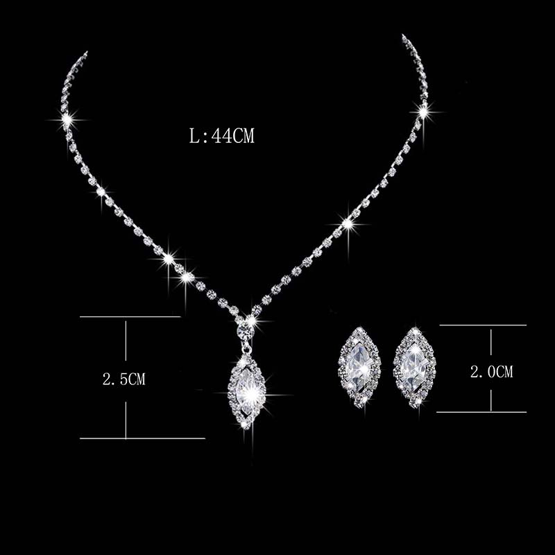 vòng cổ Và Đôi Khuyên Tai Đính Đá Thiết Kế Duyên Dáng