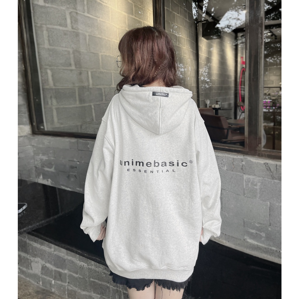 ÁO KHOÁC NAM/NỮ HOODIE ZIP UNIME BASIC ESSENTIAL - XÁM TRẮNG