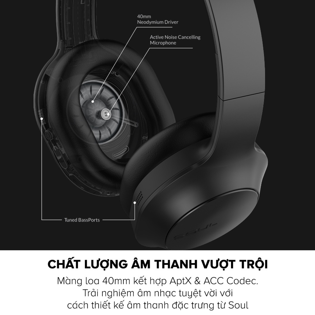 Tai Nghe Không Dây Headphone Bluetooth SOUL Emotion Max, Chống Ồn ANC, BT 5.0, Driver 40mm QUALCOMM CVC 8.0 - Chính Hãng
