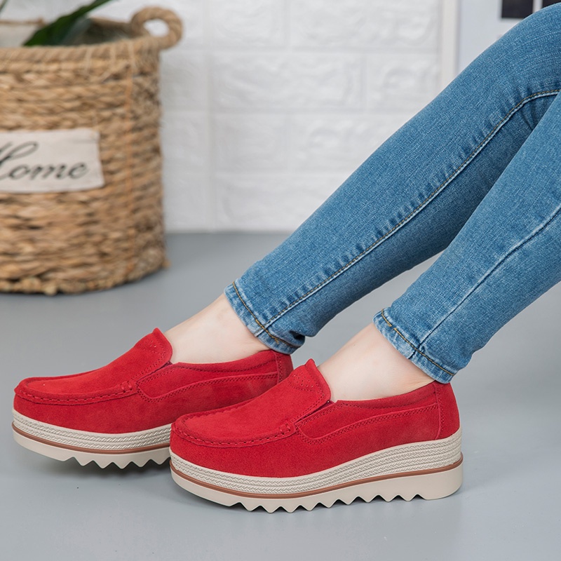Giày Slip-On Nữ Đế Xuồng Vải Da Bò Thời Trang Chất Lượng Cao