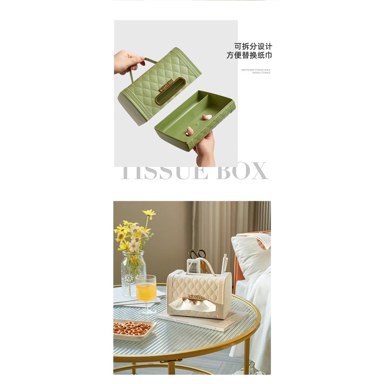 Hộp đựng khăn giấy hình túi xách sang trọng, hộp khăn giấy kèm khay để đồ trang điểm, điều khiển từ xa tiện ích