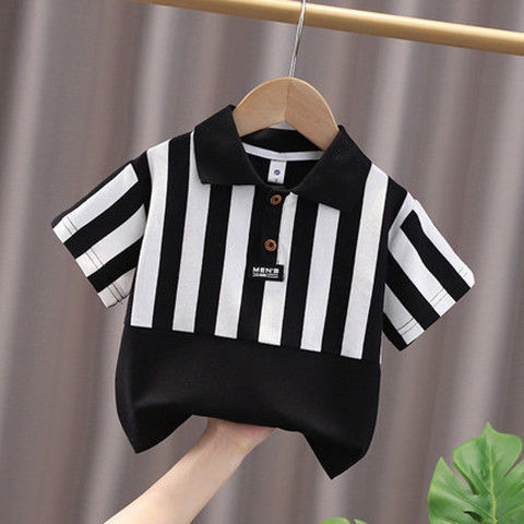 Áo Thun Cotton Mỏng Tay Ngắn Họa Tiết Kẻ Sọc Phong Cách Mới Cho Bé Trai