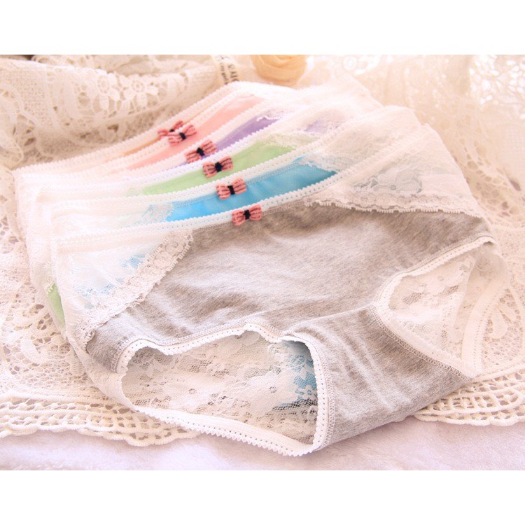 Quần Lót Ren Nữ phối Cotton đính nơ nhỏ đáng yêu gợi cảm sexy siêu nữ tính mã 8033