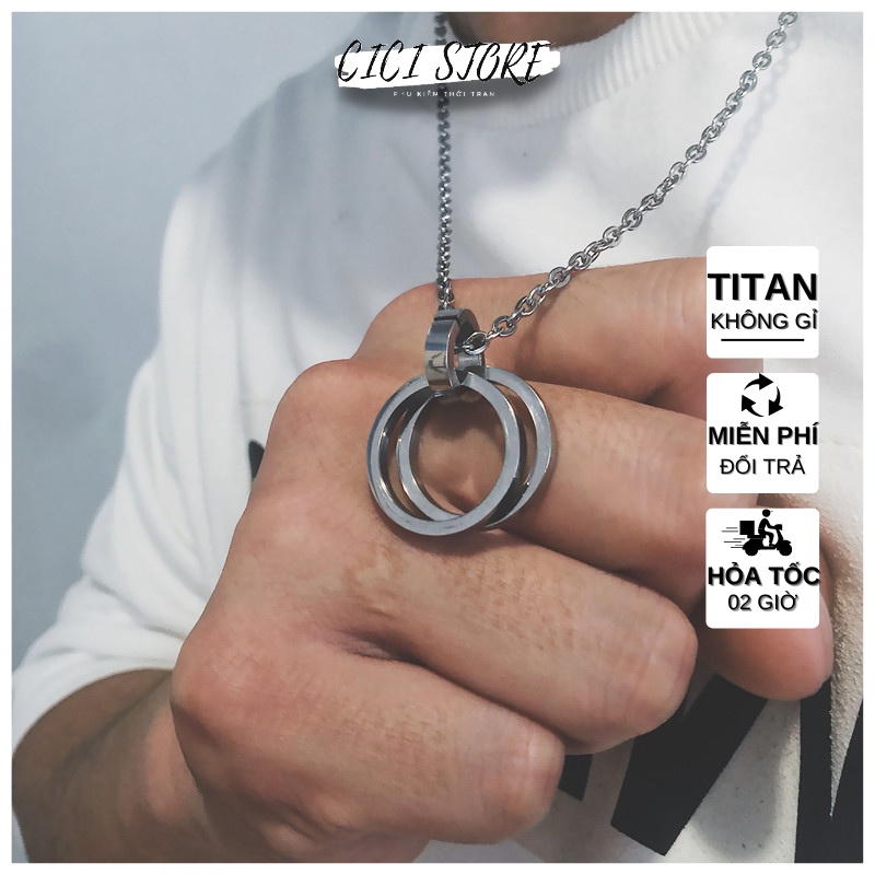 Vòng Cổ Unisex Nhẫn Đôi Bằng Thép Titan Không Gỉ Cao Cấp Phong Cách Basic