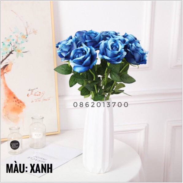 Hoa giả - Combo 10 cành Hoa Hồng Nhung Havi (65cm), đẹp giống thật