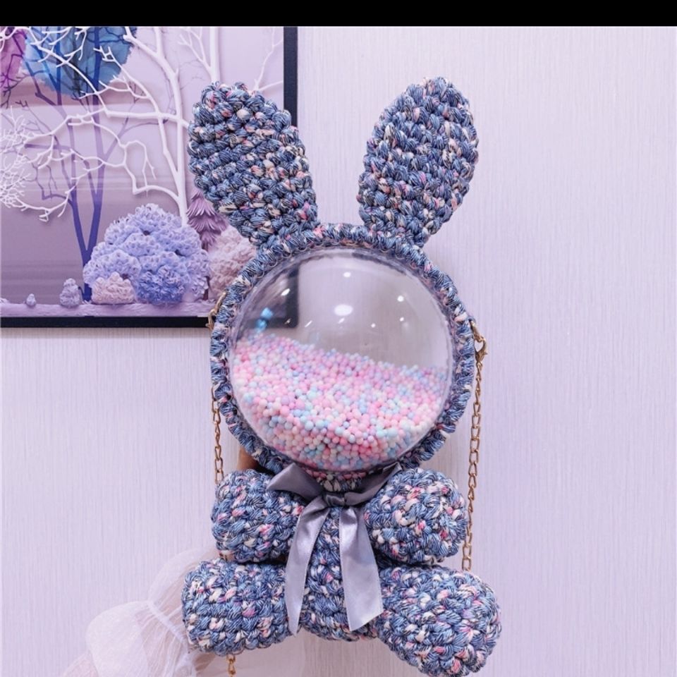 Handmade woven bag DIY material bag shoulder transparent backpack cute cartoon bunny homemade