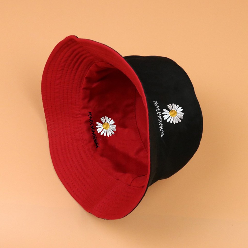 Nón Bucket, Mũ Vành Tròn Thêu Hình 2 Mặt Hoa Cúc Peaceminusone Hot Hit Phong Cách Ulzzang Unisex B02