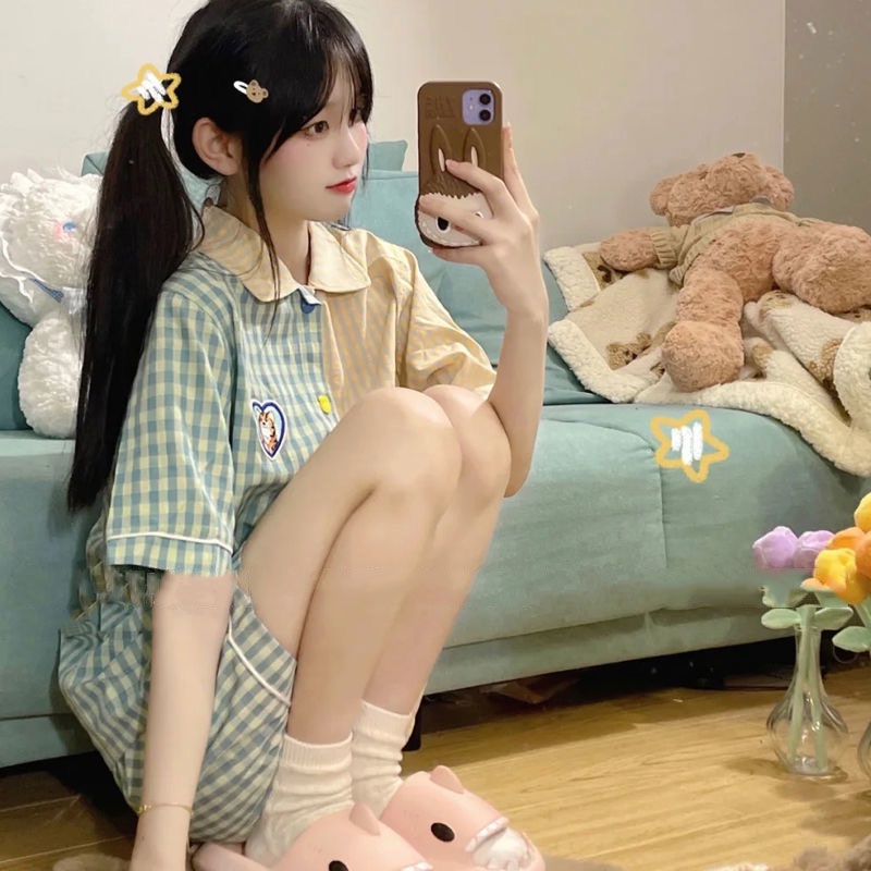 Bộ Đồ Ngủ Ngắn Tay Họa Tiết Kẻ Sọc Thời Trang Mùa Hè Mới Cho Nữ