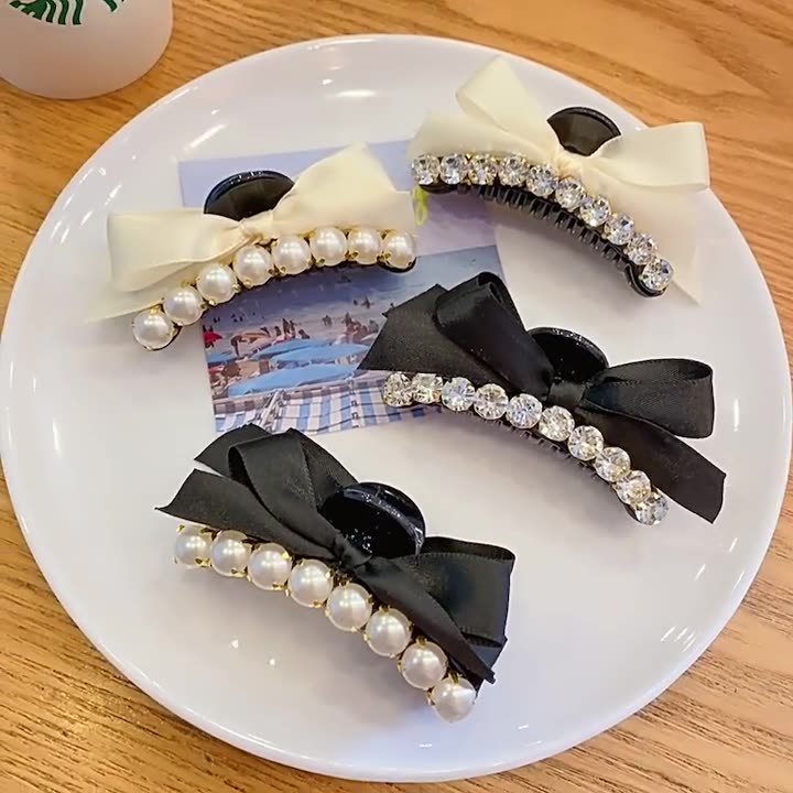 Kẹp Tóc Nơ Đính Hạt Phong Cách Hàn Quốc Cực Xinh Cho Nữ