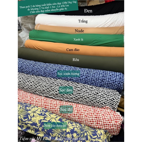 Vải thun poli mịn lỳ giãn 4c may đồ tập gym yoga, thể thao, quần legging khổ 1.5m