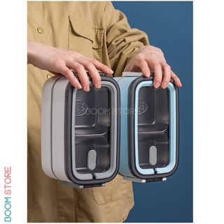 Hộp cơm giữ nhiệt văn phòng INOX 304 3 ngăn 2 tầng cao cấp Boom Store HC01