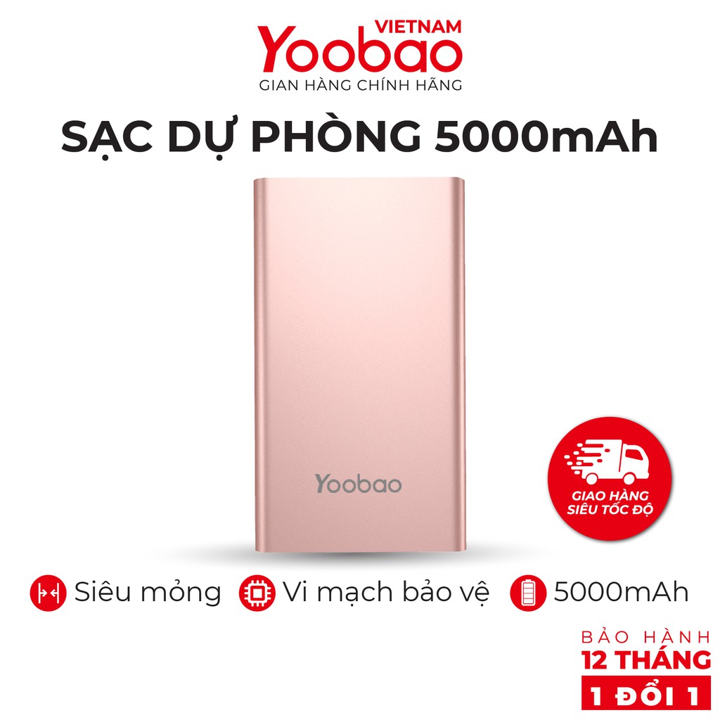 Sạc dự phòng 5000mAh Yoobao PL5 Polymer - Hàng chính hãng - Bảo hành 12 tháng 1 đổi 1