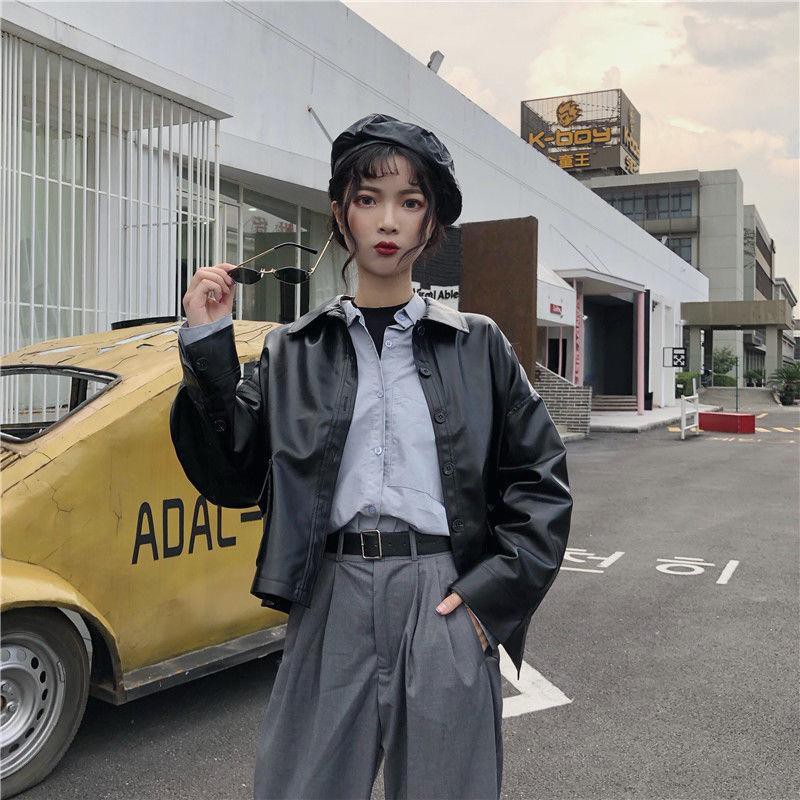 Áo khoác da PU tay dài thời trang cổ điển cho nữ