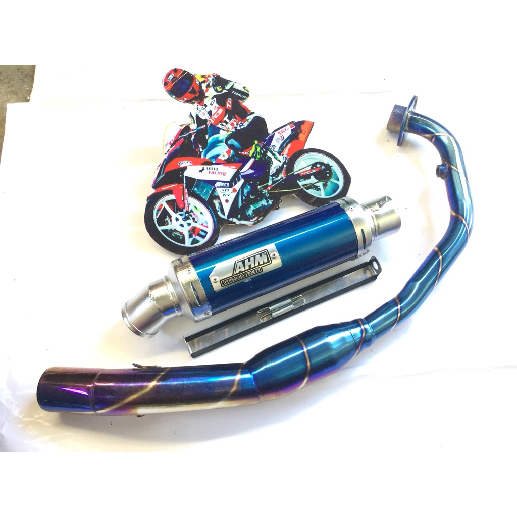 Bộ pô ahm xanh cả cổ bầu hơi titan exciter, winer, sonic, raider, satria, gsx, TFX,R15,...