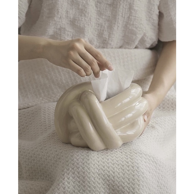 Hộp đựng khăn giấy bằng gốm Cream Tissue Box phong cách Bắc Âu