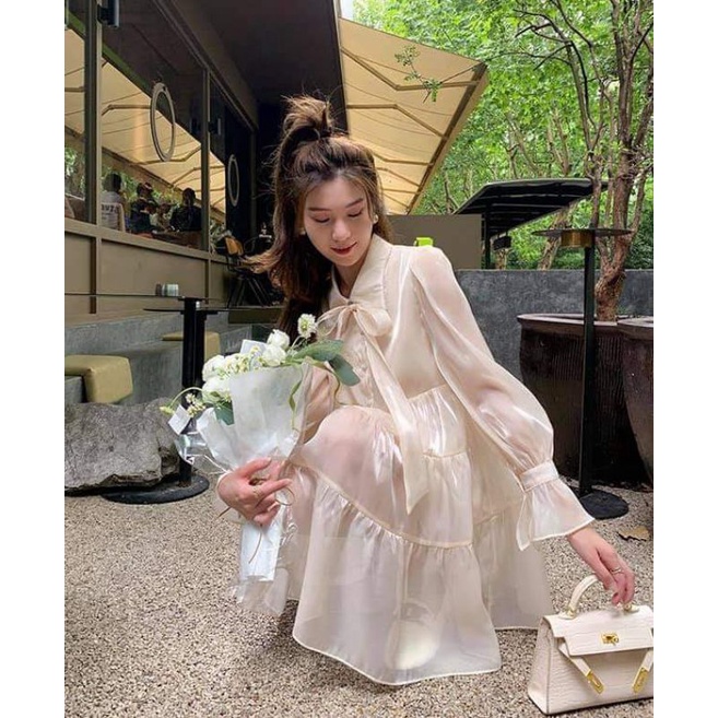 Đầm babydoll hai màu hồng nhủ , kem nhủ tiểu thư lolita kèm hình thật