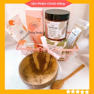Combo tắm trắng thảo mộc her cosmetic và kem dưỡng trắng zuyu baby body tặng 1 set gáo dừa và 1 gói tắm trắng.