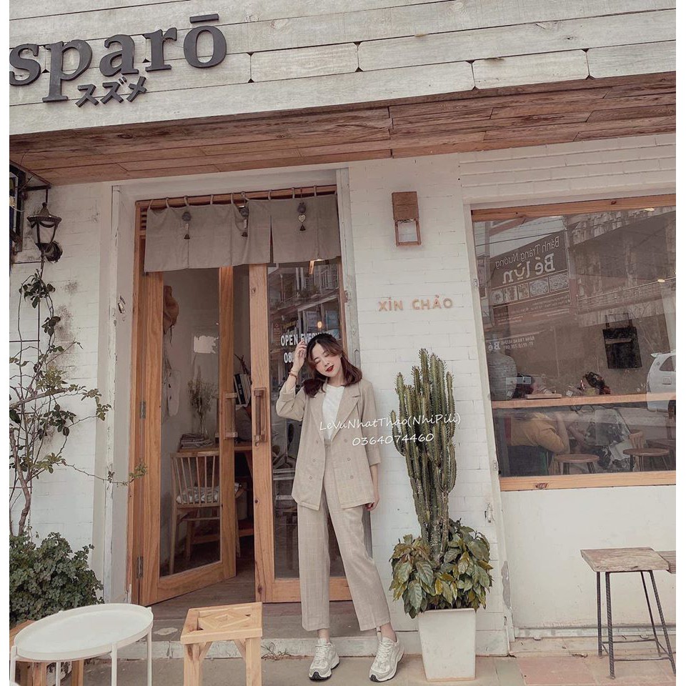 set vest công sở kẻ caro