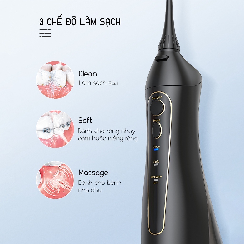 Máy Tăm nước du lịch cao cấp Lebenlang- LBT1486S 3 chế độ, 5 đầu tăm tặng kèm túi vải bảo hành 24 tháng