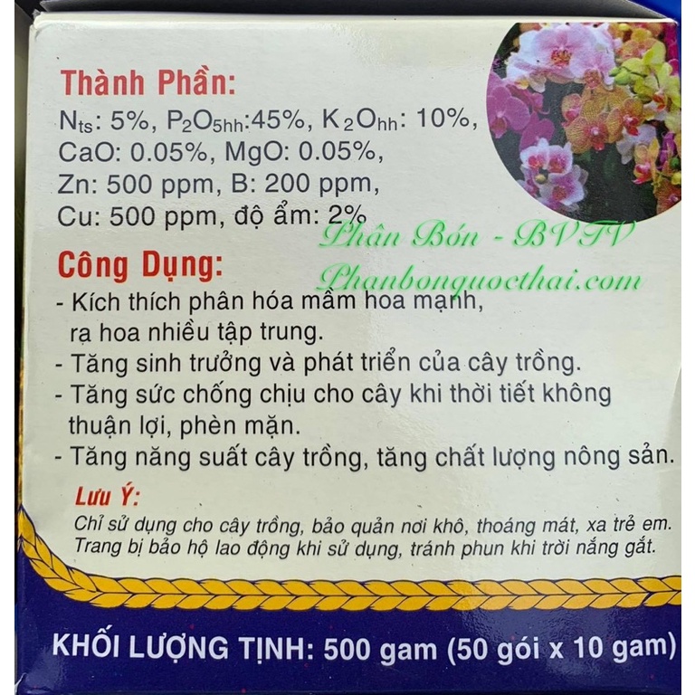 Phân bón Kích Hoa , Đậu nhiều trái , Đầu Trâu 5-45-10 ( Ra nhiều hoa ), Gói 10gr