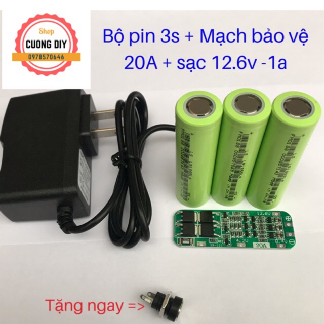 Bộ Combo Pin, sạc, mach 3S cho máy khoan pin 12V