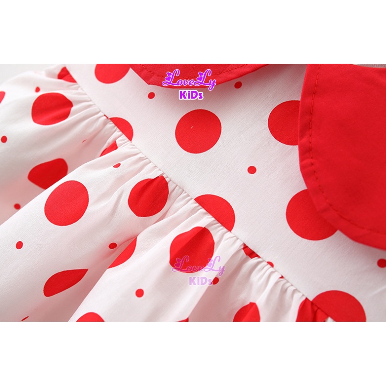 Đầm Bé Gái Đen Đỏ Chấm Bi hồng cổ Sen Phong Cách Hàn Quốc LoveLy Shop