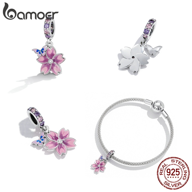 Hạt trang sức Bamoer SCC2185 925 bạc họa tiết hoa và bướm dùng làm đồ trang sức chuyên nghiệp