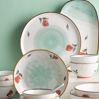 Đĩa sứ decor, đĩa sứ đẹp hoa hồng xanh xinh xắn quà tặng tân gia sang trọng
