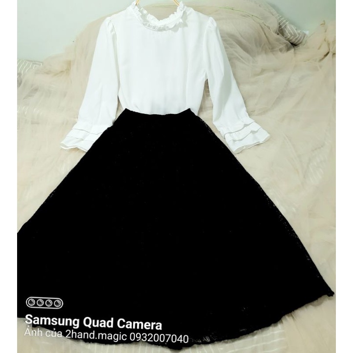 Bộ/Set sơ mi trắng váy đen, mới 98%, size S-M, 2hand