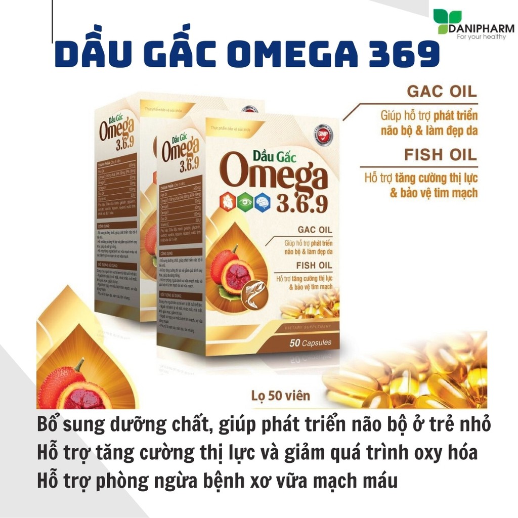 Dầu gấc Omega 3-6-9 DANIPHARM, bổ sung vitamin làm đẹp da chống lão hóa nhức mỏi mắt, hộp 50 viên | Thế Giới Skin Care